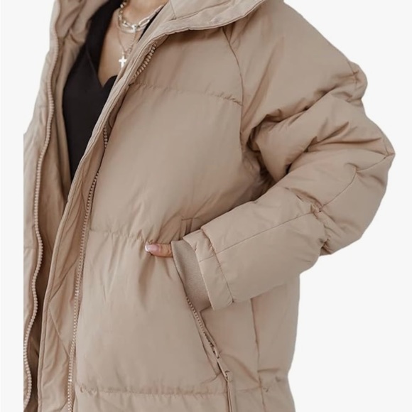 Shanfetl Women’s Camel Long Quilted Coat Hooded Maxi Length Long Sleeve XL - Picture 4 of 8